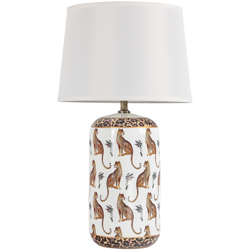 Настольная лампа с абажуром Leopard Lampshade White Белый Коричневый в Сочи | Loft Concept 