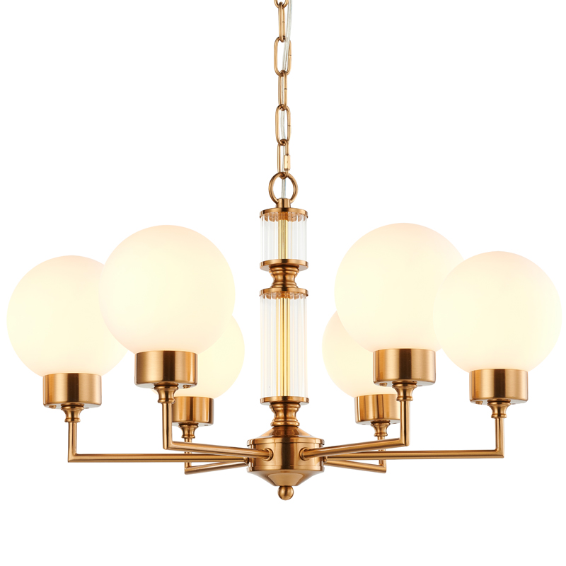 Люстра Zibille Chandelier Brass 58 Латунь Белое матовое стекло Прозрачный в Сочи | Loft Concept 