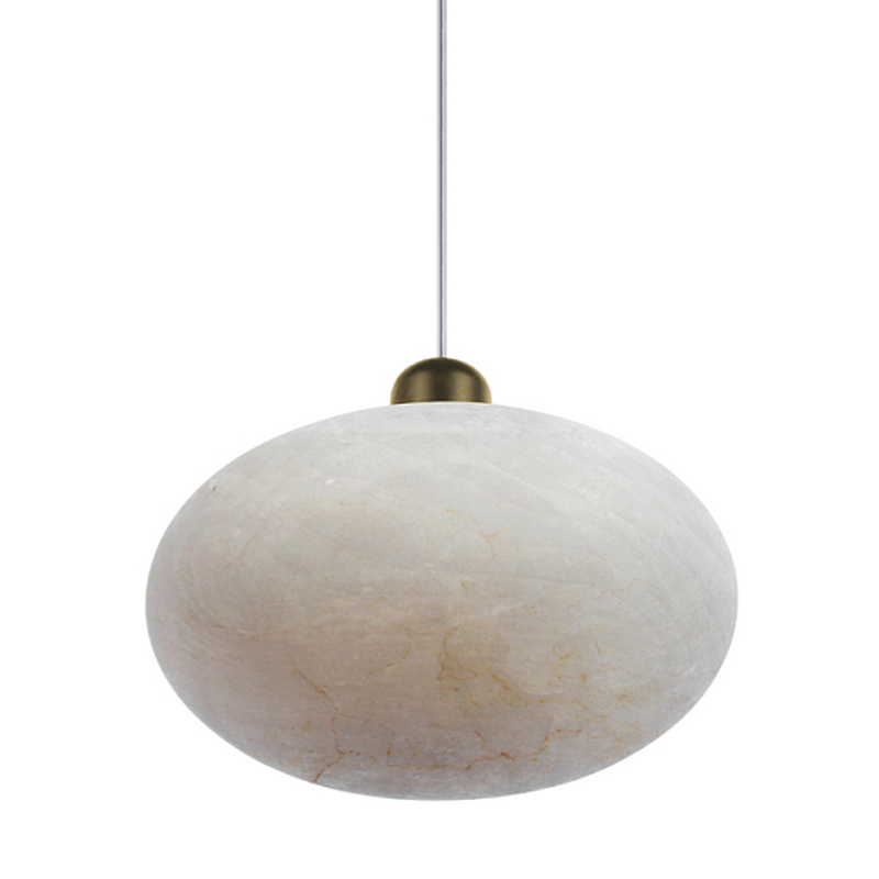Подвесной светильник с плафоном в виде эллипса из белого алебастра Cryptocrystalline Stone Бронза Белый в Сочи | Loft Concept 