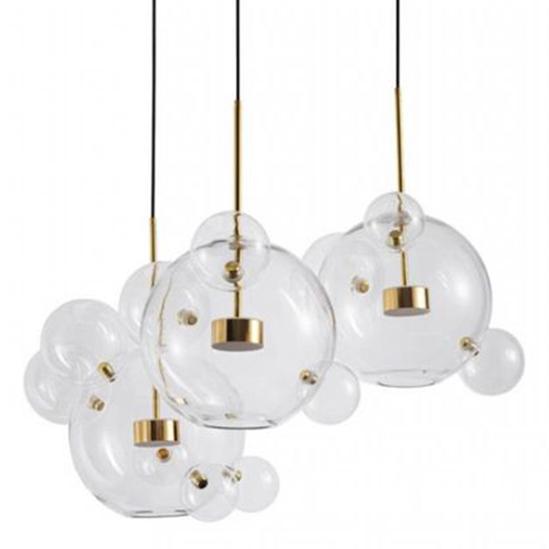 Светодиодный светильник Giopato & Coombes Bubble Chandelier Gold Circle 3 плафона Белый Золотой Прозрачное Стекло в Сочи | Loft Concept 