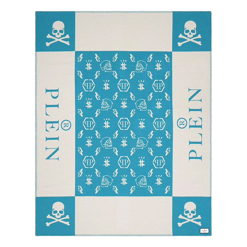 Плед Philipp Plein Plaid Cashmere Skull Blue Голубой Белый в Сочи | Loft Concept 