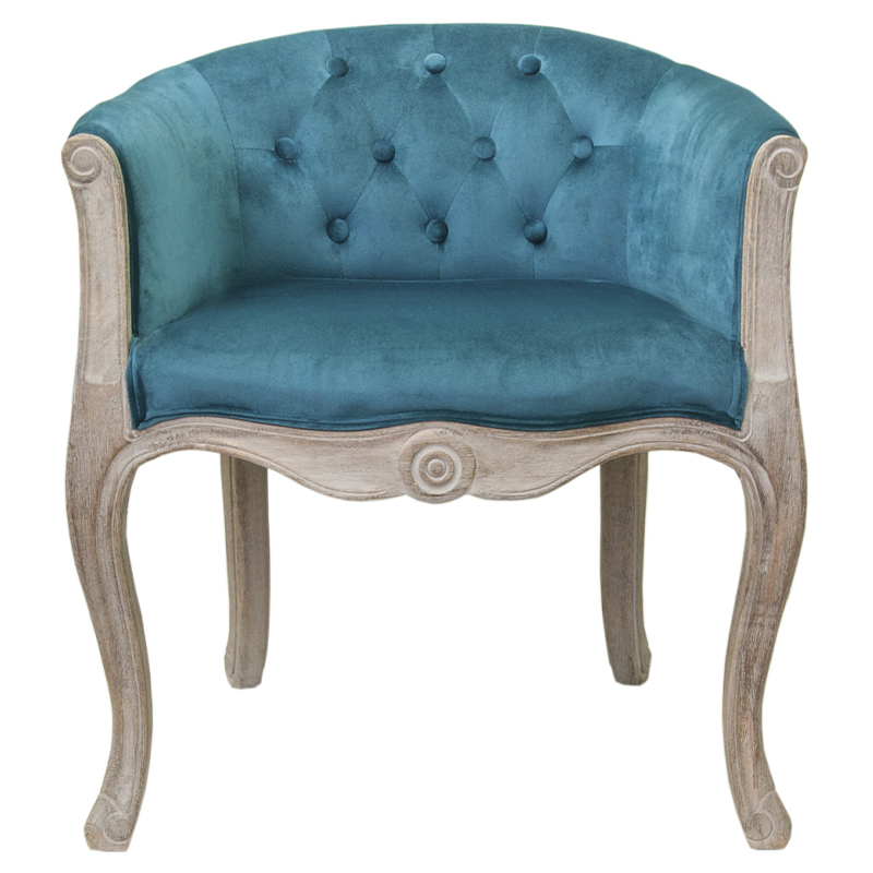 Кресло низкое в стиле прованс Louis French Armchair blue velour Бирюзовый Бежевый в Сочи | Loft Concept 