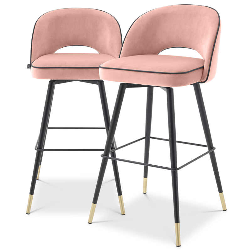 Комплект барных стульев Eichholtz Bar Stool Cliff set of 2 nude Розовый пастельный Черный Латунь в Сочи | Loft Concept 