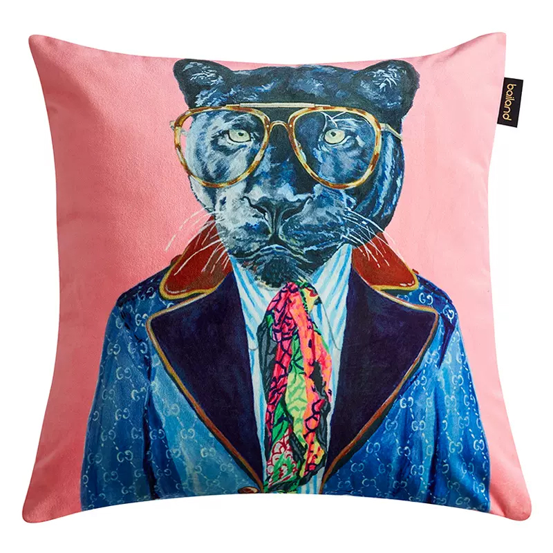 Декоративная подушка Стиль Gucci Panther Fashion Animals Cushion Pink Розовый Синий Мульти в Сочи | Loft Concept 