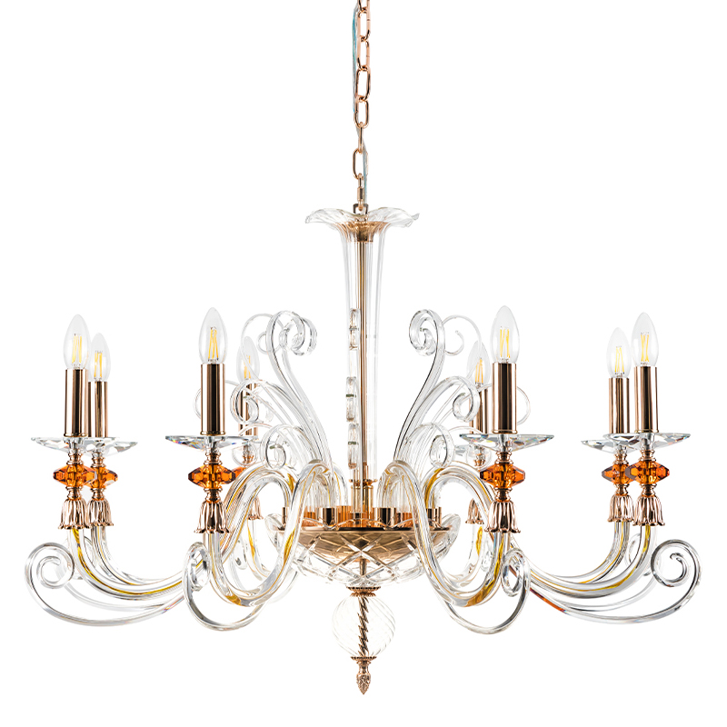 Люстра с 8-ю лампочками и изогнутыми прозрачными элементами из стекла Twisted Glass Candles Chandelier Золотой Прозрачное Стекло Люстра с 8-ю лампочками и изогнутыми прозрачными элементами из стекла Twisted Glass Candles Chandelier Золотой Прозрачное Стекло в Сочи | Loft Concept