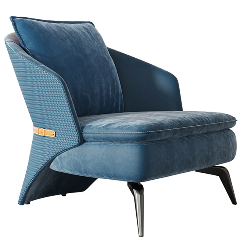 Кресло Albie Armchair Blue Синий Бежевый Темный хром в Сочи | Loft Concept 