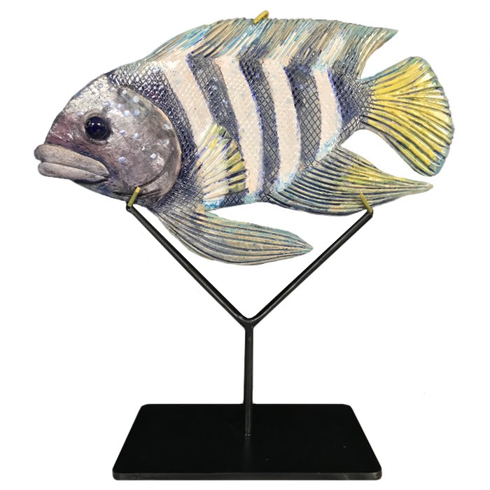 Статуэтка на подставке Striped Fish Серый Черный Белый в Сочи | Loft Concept 