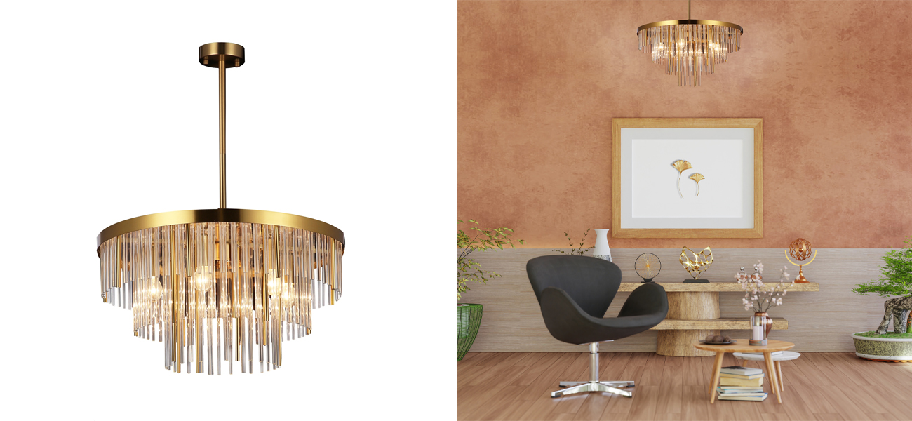 Люстра с каскадом трубочек из стекла и металла Gladia - фото