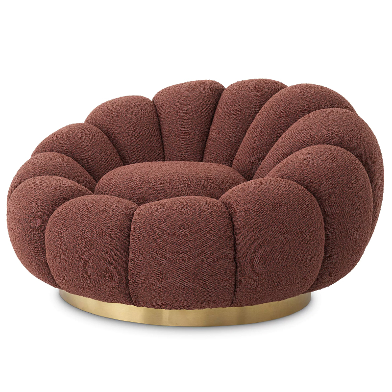 Кресло Eichholtz Swivel Chair Mello Boucle Rouge Бургундский красный Латунь в Сочи | Loft Concept 