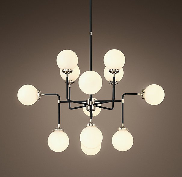 Люстра BISTRO GLOBE MILK  GLASS SILVER CHANDELIER 12 Черный Серебряный Белый в Сочи | Loft Concept 