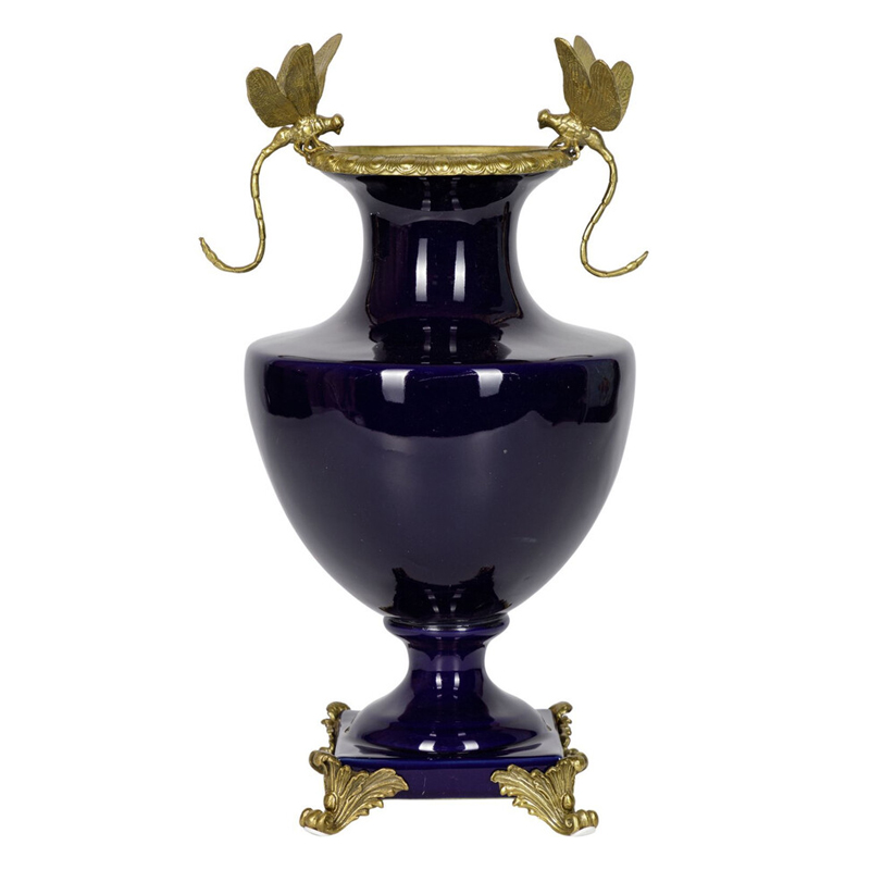 Ваза темно-синего цвета из фарфора с бронзовыми стрекозами Eden Garden porcelain and bronze Темно-синий Бронза Ваза темно-синего цвета из фарфора с бронзовыми стрекозами Eden Garden porcelain and bronze Темно-синий Бронза в Сочи | Loft Concept