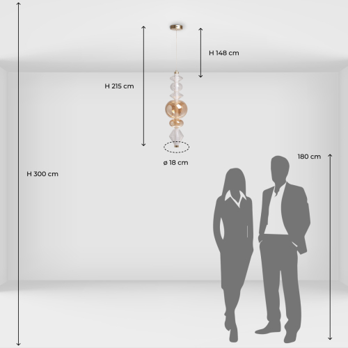 Подвесной светильник с вертикальной композицией из прозрачных и янтарных стеклянных шаров и ромбов Gabriel Scott Luna в Сочи