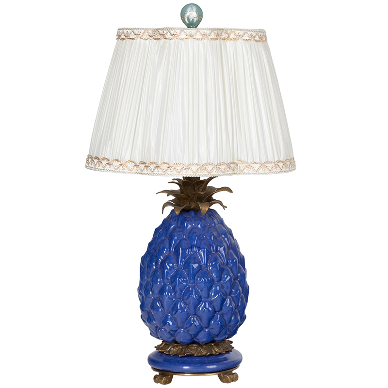 Настольная лампа с абажуром Pineapple Blue Table Lamp Бронза Синий Белый в Сочи | Loft Concept 