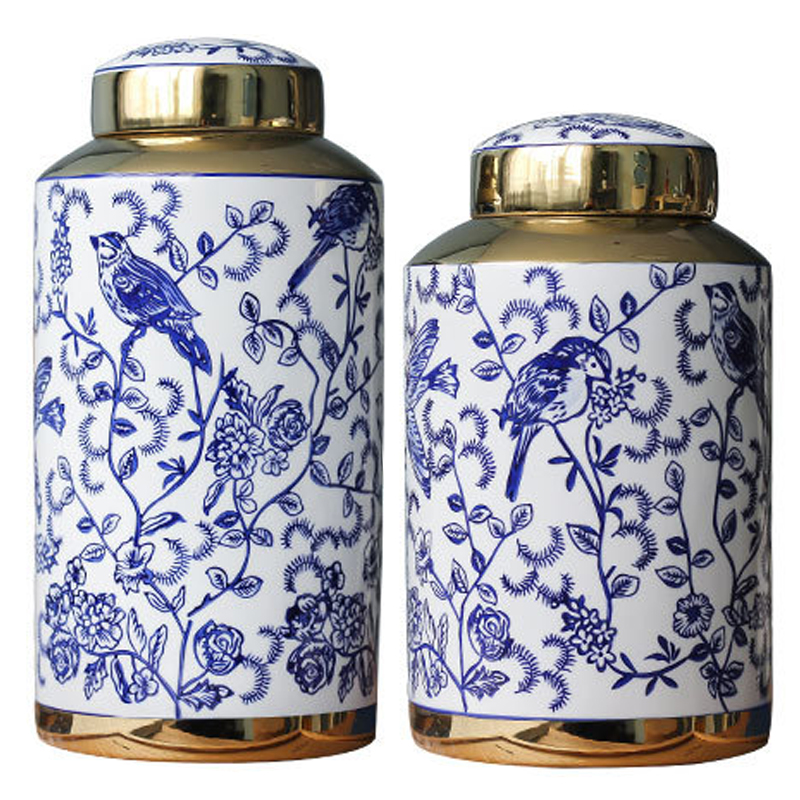 Вазы Ceramic Oriental Blue Ornament Birds Vases Синий Белый Золотой в Сочи | Loft Concept 