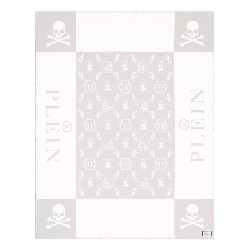 Плед Philipp Plein Plaid Cashmere Skull Grey Серый Белый в Сочи | Loft Concept 