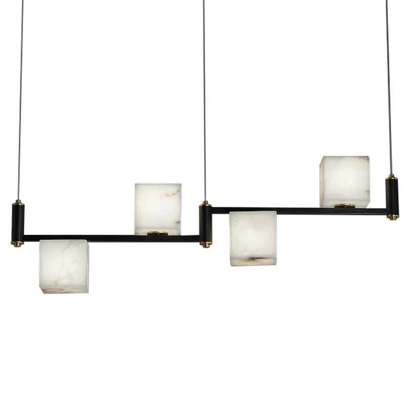 Люстра Marble Cubes Modern Light Chandelier 4 плафона Черный Белый Мрамор Bianco Латунь в Сочи | Loft Concept 