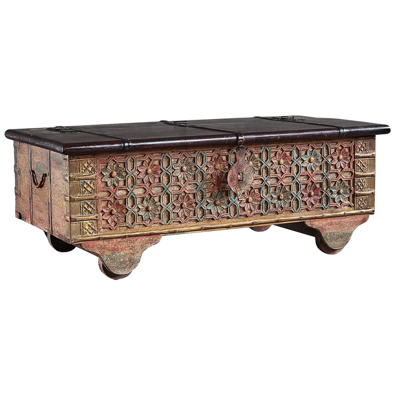 Сундук резной Chandra Carved Antique Chest Коричневый винтаж Зеленый шалфей Латунь в Сочи | Loft Concept 