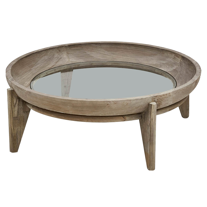 Круглый кофейный стол Imran Round Coffee Table Древесина Прозрачное Стекло в Сочи | Loft Concept 