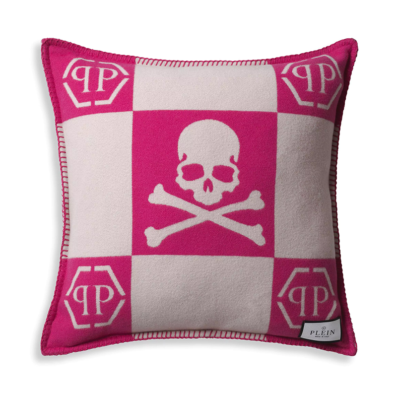 Подушка Philipp Plein Cushion Cashmere Skull 45 x 45 Pink Розовый Белый в Сочи | Loft Concept 