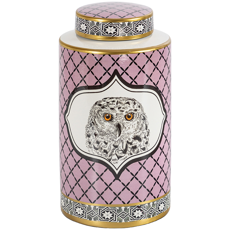 Ваза с крышкой Owl Collection Pink Vase Золотой Розовый Черно-белый в Сочи | Loft Concept 