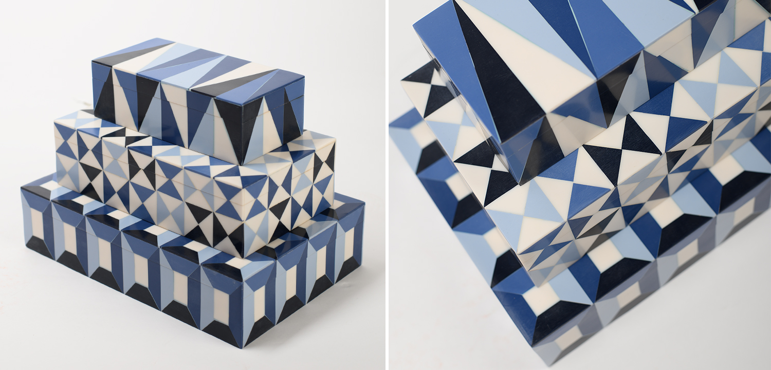 Шкатулка Squares Blue Bone Inlay Box - фото