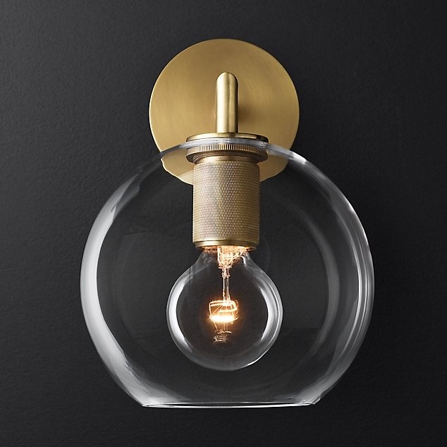 Бра RH Utilitaire Globe Shade Single Sconce Brass Латунь Прозрачное Стекло в Сочи | Loft Concept 