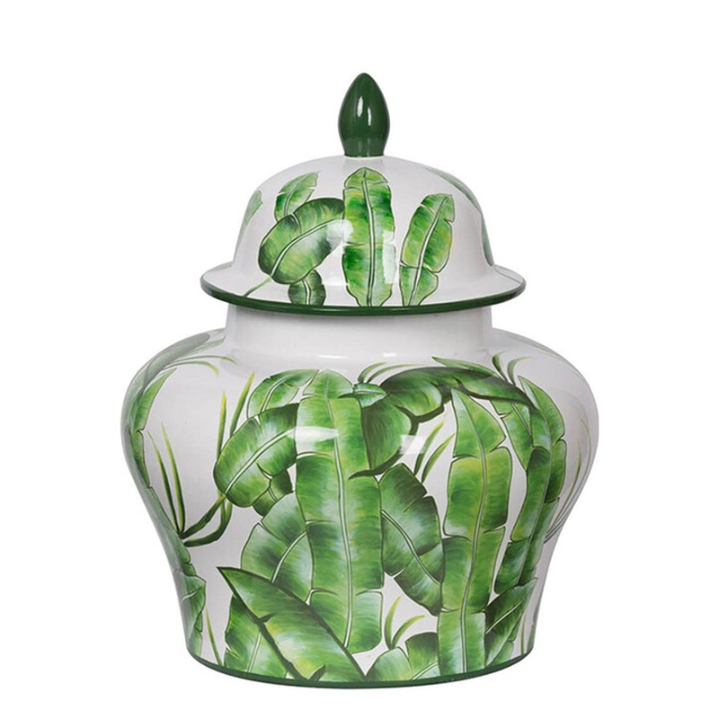 Ваза с зелёными листьями и крышкой Vase Green Leaves Белый Зеленый в Сочи | Loft Concept 