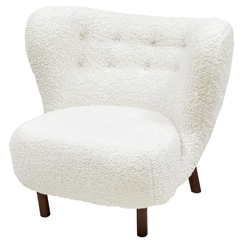 Дизайнерское кресло Boucle Neve White Armchair с обивкой букле и ножками из массива ясеня Белый Коричневый в Сочи | Loft Concept 