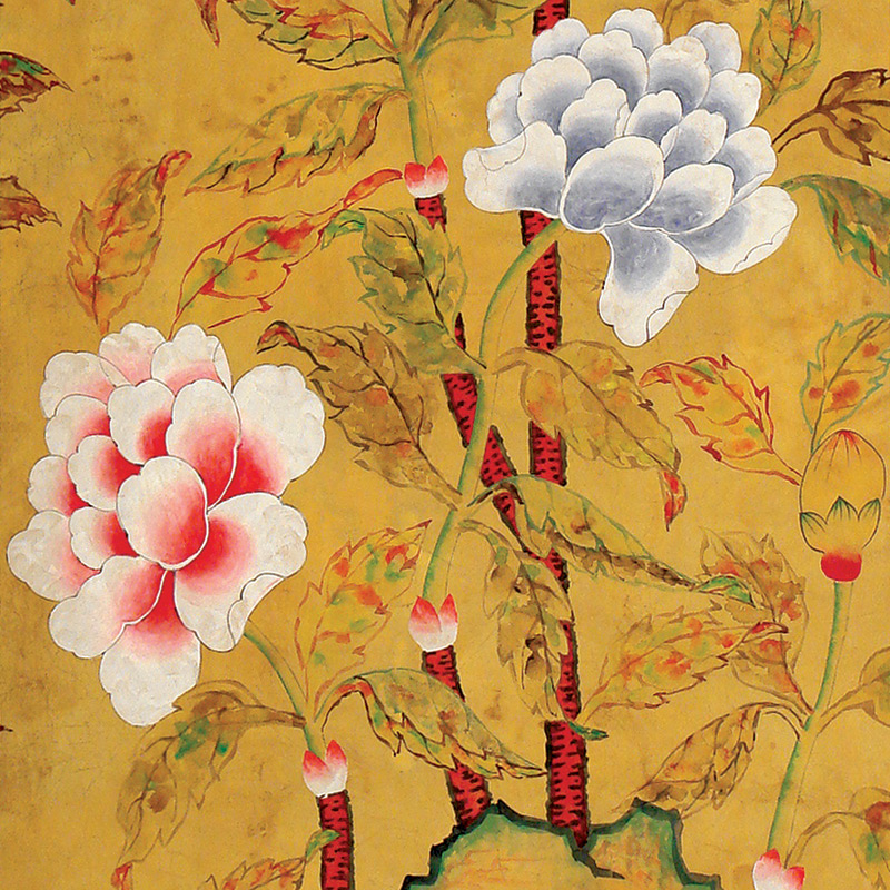 Обои ручная роспись Korean Peony Original colourway on Edo Golden Brown painted silk Обои ручная роспись Korean Peony Original colourway on Edo Golden Brown painted silk в Сочи | Loft Concept