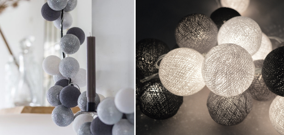 Гирлянда хлопковые фонарики Сotton Ball Silver Mix - Loft-Concept в Сочи