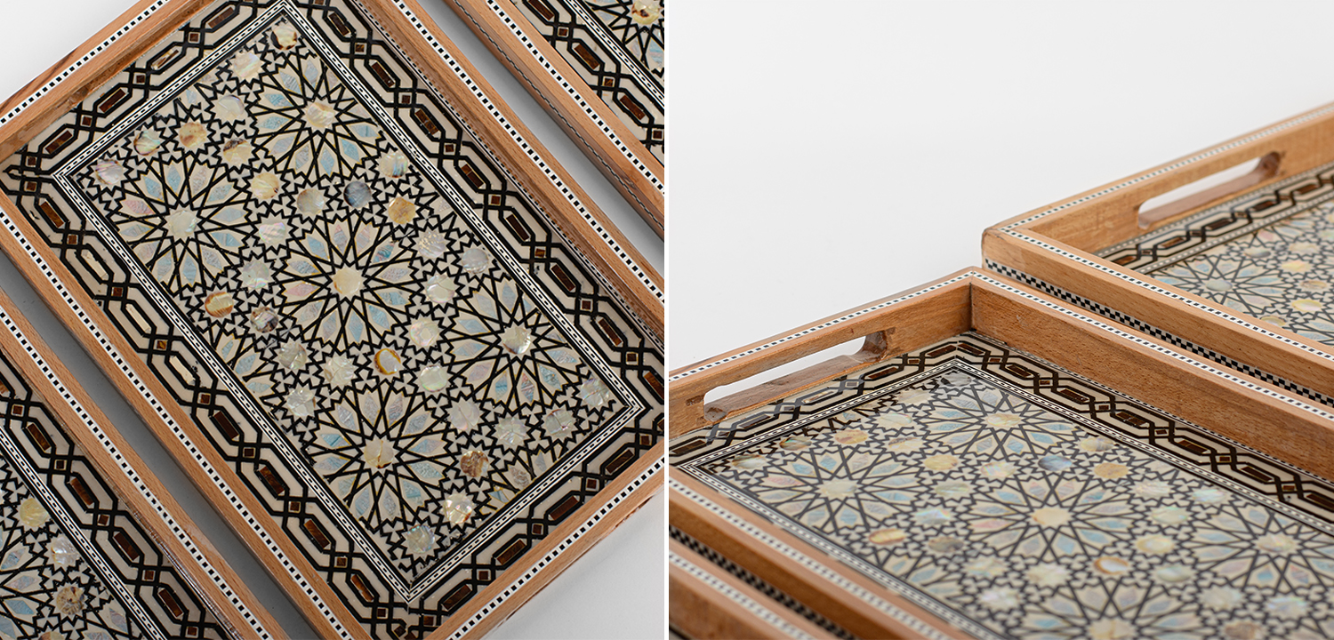 Комплект прямоугольных подносов инкрустация перламутром - фото