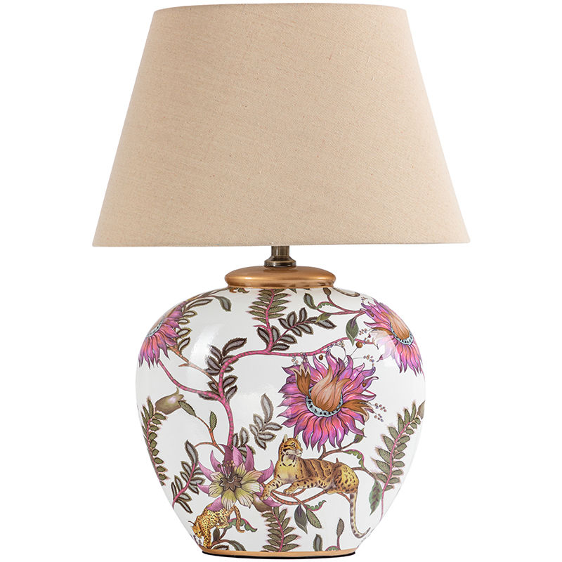 Настольная лампа с абажуром Leopard Flowers Lampshade Бежевый Белый Розовый в Сочи | Loft Concept 