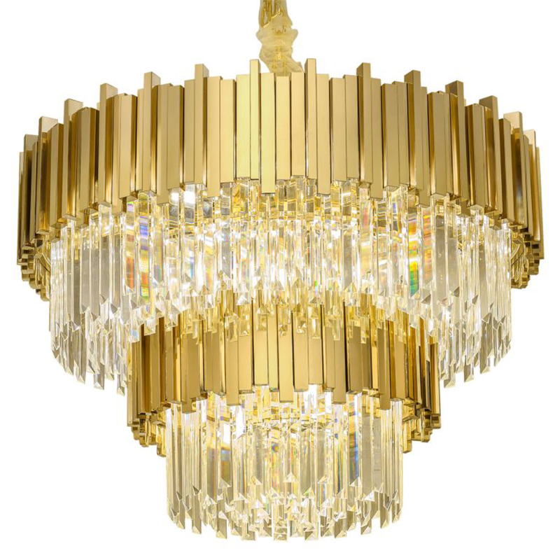Круглая многоярусная люстра Luxxu Modern Cascade Chandelier Gold Metal Glass 80 Прозрачное Стекло Золотой в Сочи | Loft Concept 