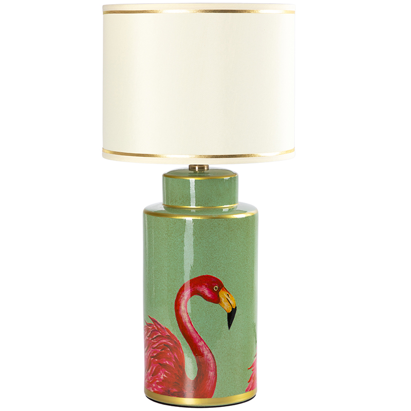 Настольная лампа Flamingos Green Lampshade Зеленый Розовый Бежевый в Сочи | Loft Concept 