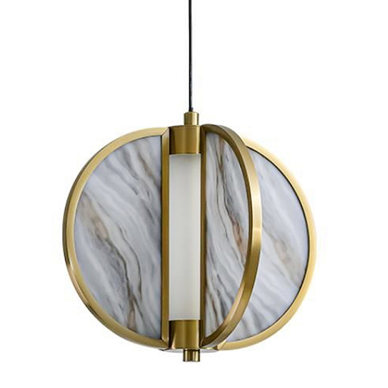 Подвесной светильник с круглым плафоном из искусственного алебастра в бронзовой оправе Marbella Бронза Белый Серый в Сочи | Loft Concept 