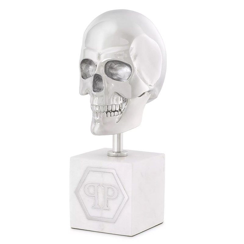 Статуэтка Philipp Plein Platinum Skull S Серебряный Белый Мрамор Bianco в Сочи | Loft Concept 