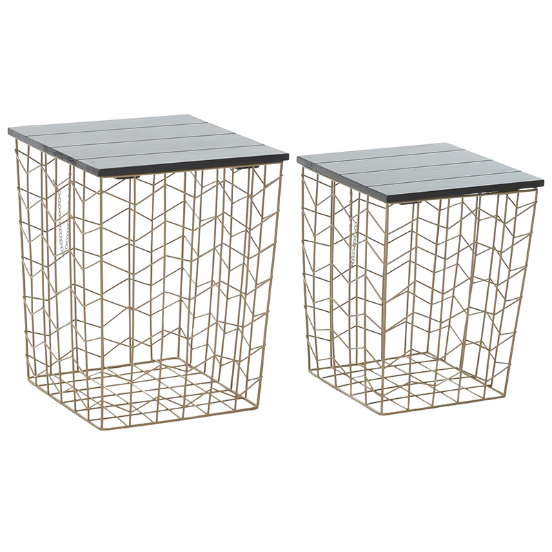 Комплект из приставных столов Wire Basket Side Table Золотой Черный в Сочи | Loft Concept 