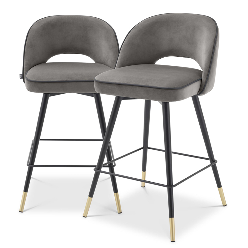 Комплект полубарных стульев Eichholtz Counter Stool Cliff set of 2 grey Серый Черный Латунь в Сочи | Loft Concept 