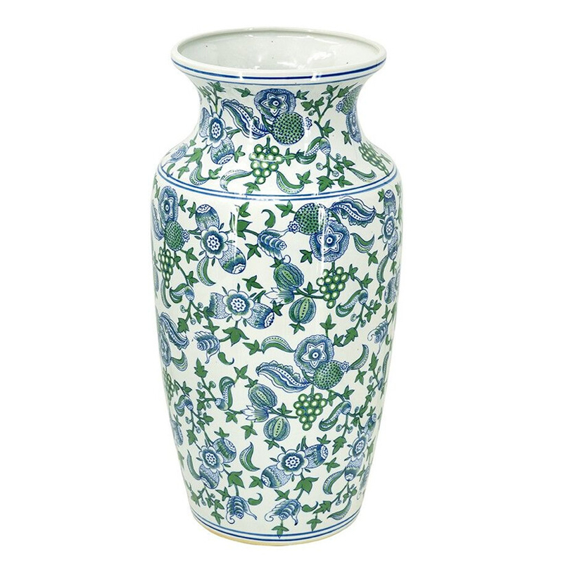 Ваза с зелено-голубым цветочным узором на белом фоне 61 см Blue & White Ornament Белый Синий Зеленый Ваза с зелено-голубым цветочным узором на белом фоне 61 см Blue & White Ornament Белый Синий Зеленый в Сочи | Loft Concept