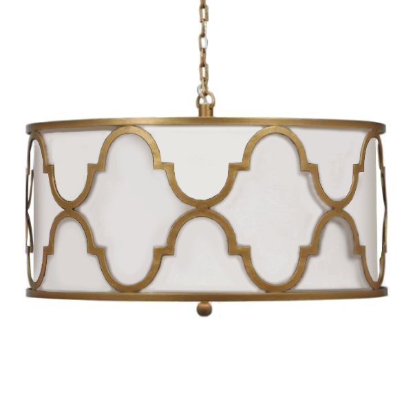 Люстра White Shade Gold Quatrefoil Overlay Drum Pendant  в Сочи | Loft Concept 