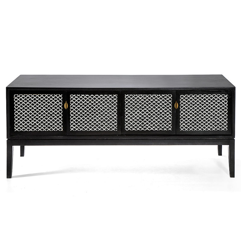 Буфет в гостиную с инкрустацией Bone Inlay sideboard - 4 doors Черный Белый в Сочи | Loft Concept 