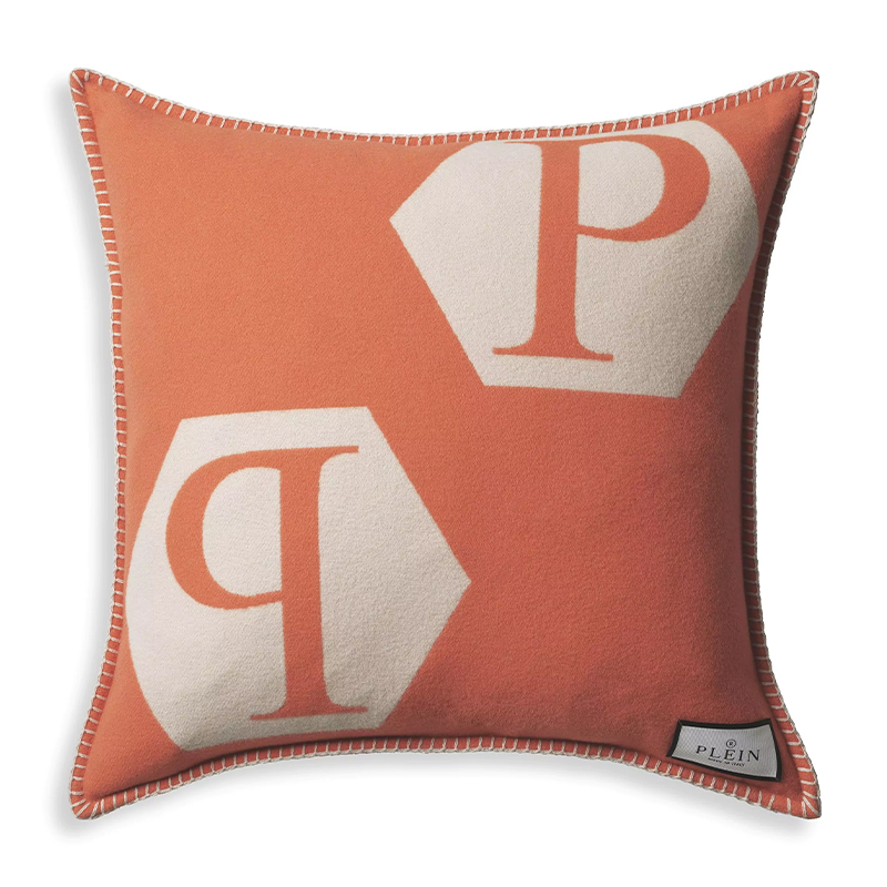 Подушка Philipp Plein Cushion Cashmere Orange Оранжевый Белый в Сочи | Loft Concept 