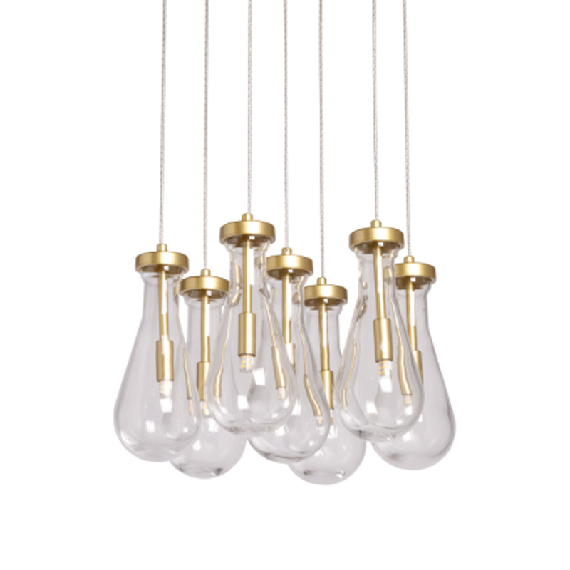 Люстра с 7-ю прозрачными плафонами из стекла в форме капли Lucid Rain  Золотой Прозрачный в Сочи | Loft Concept 