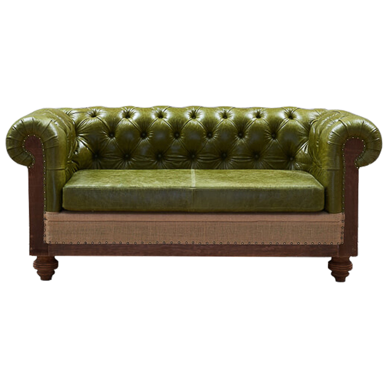 Диван Deconstructed Chesterfield Sofa double  green leather Коричневый Зеленый ivory ( слоновая кость ) в Сочи | Loft Concept 