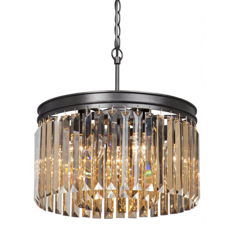 Люстра RH Rhys Amber GLASSS Prism Round Chandelier Янтарное стекло 40 Черный матовый в Сочи | Loft Concept 