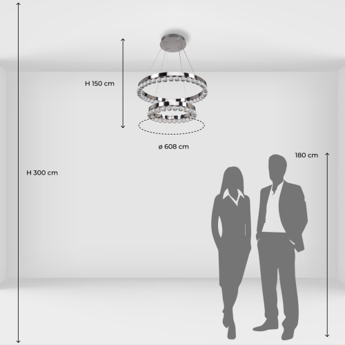 Люстра с двумя кольцами цвета хром и прозрачными хрустальными шарами по периметру Sacramento Transparent Balls Chandelier в Сочи