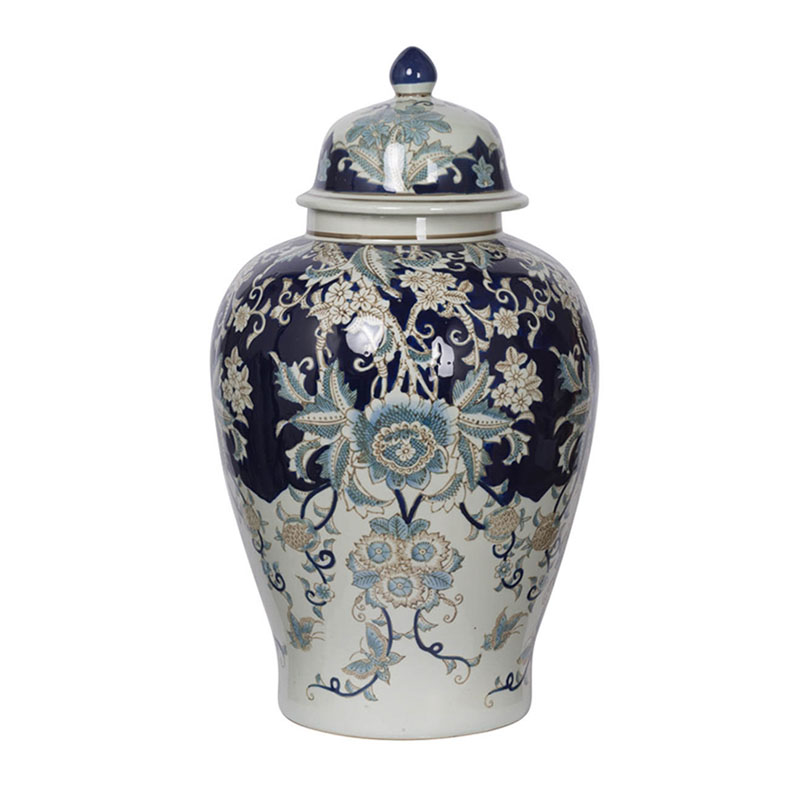 Ваза с крышкой Blue & White Ornament Vase 59 Белый Синий в Сочи | Loft Concept 