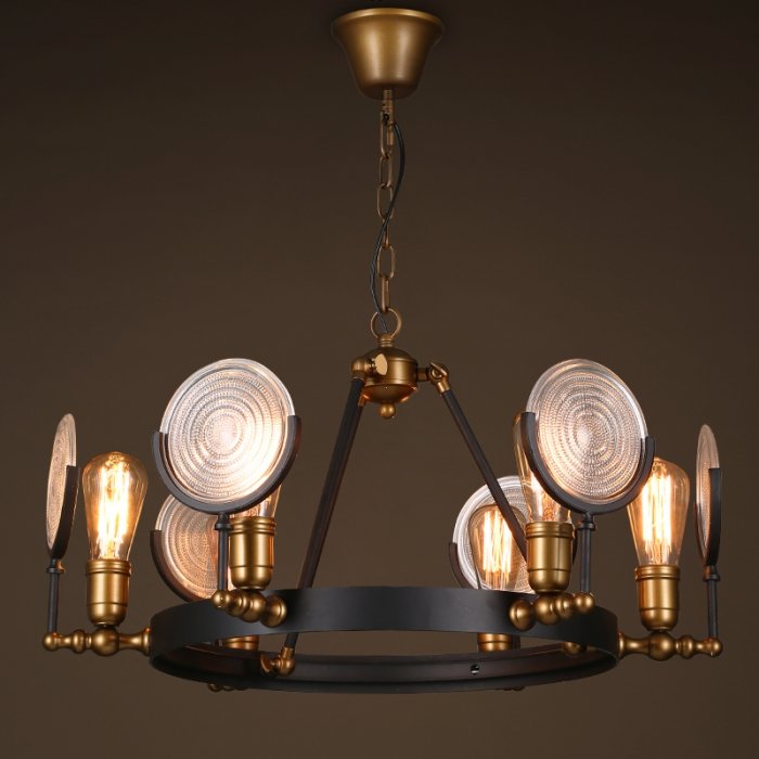 Люстра GASLIGHT LENS Chandelier 6 Черный в Сочи | Loft Concept 