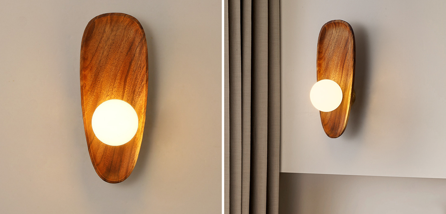 Настенный светильник с деревянным основанием и круглым стеклянным плафоном Fabre Wood Wall Lamp L - фото №1