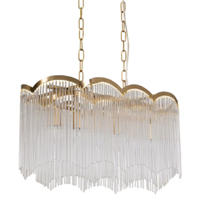 Люстра прямоугольная на цепях с прозрачными трубками и волнистым краем Nembus Золотой Прозрачный в Сочи | Loft Concept 